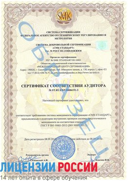 Образец сертификата соответствия аудитора №ST.RU.EXP.00006191-3 Гремячинск Сертификат ISO 50001